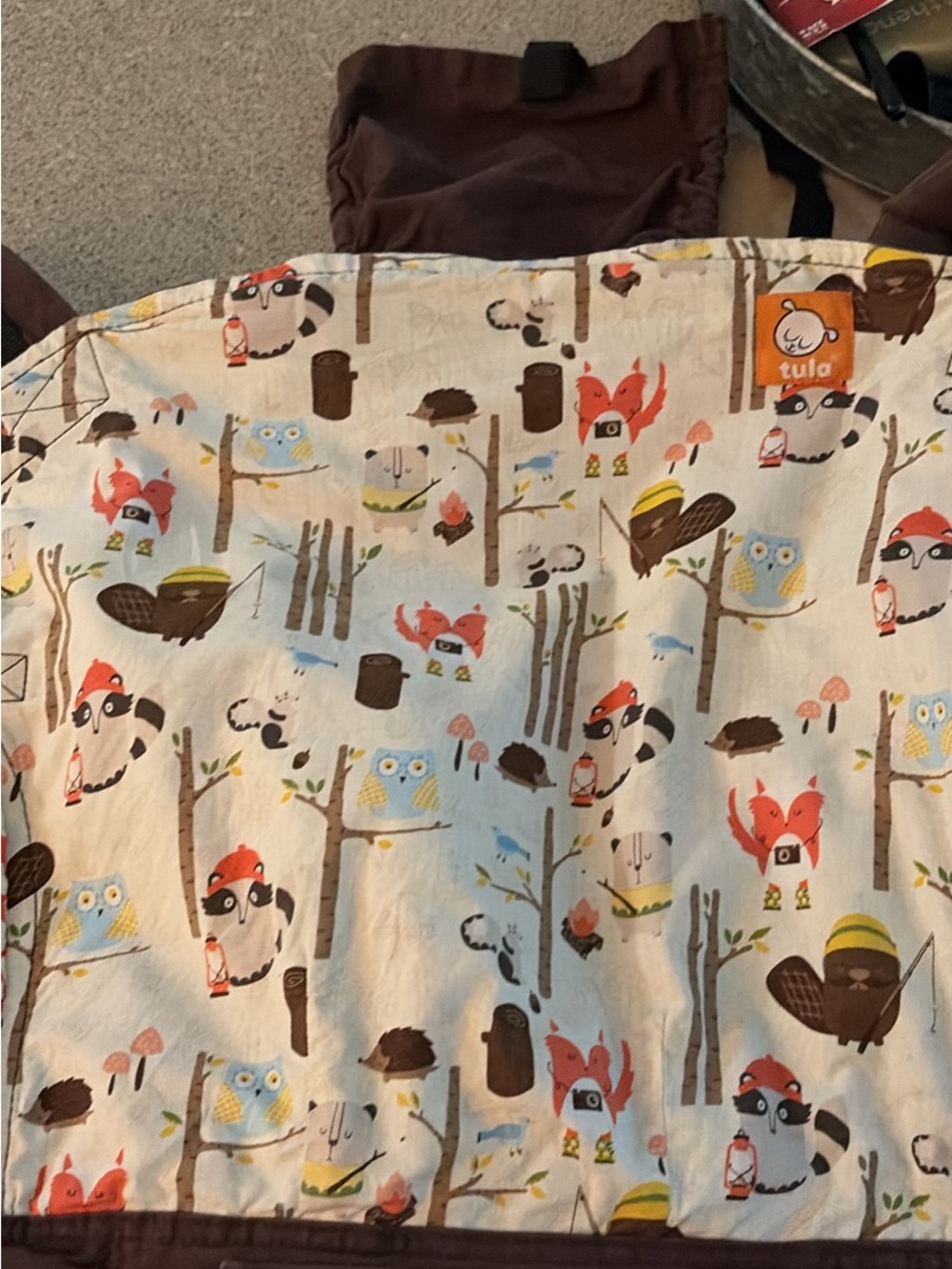 Tula Woodland Animals Panel in White, Brown, Orange, Pink, Blue